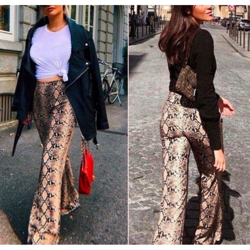 Zara sz S Reptile Printed Flare Wide Leg Pants